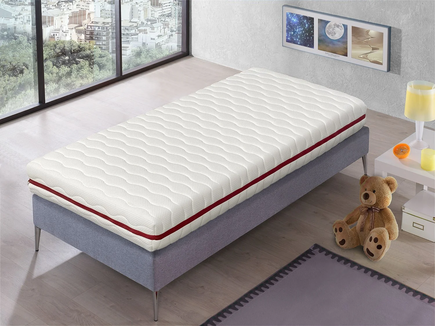 Materasso 100X200 LETTO BAMBINI Altezza 18 CM ZAFIR, Schiuma, sfoderabile, rivestimento igienico, ideale per letti estraibili e tipo Montessori