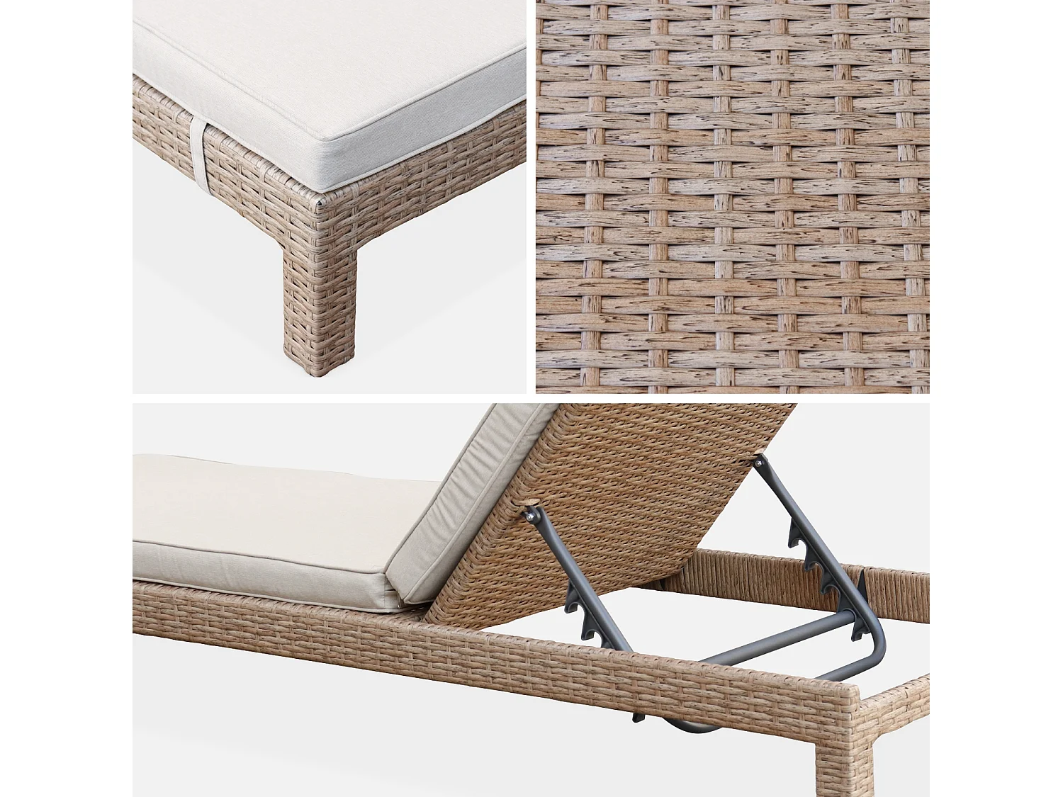 Tumbona multiposición de resina tejida, set de 2 natural