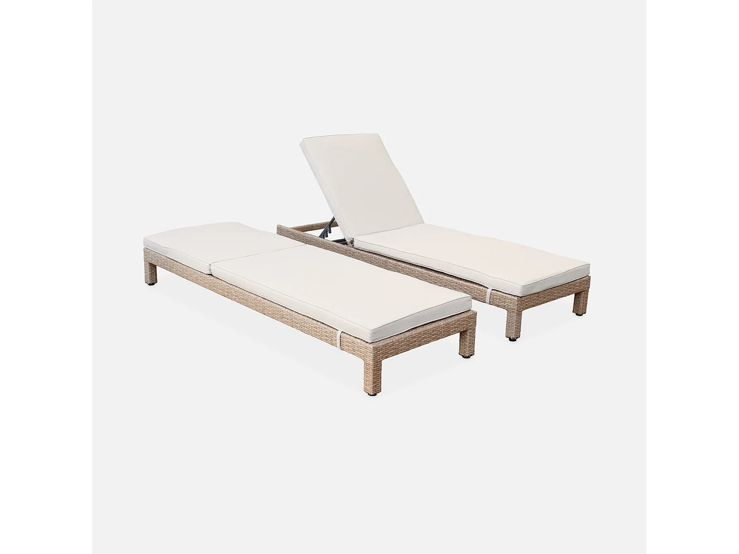 Set di 2 lettini prendisole in resina intrecciata, marrone naturale