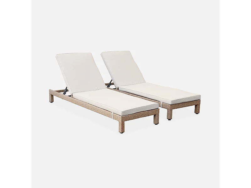 Set di 2 lettini prendisole in resina intrecciata, marrone naturale