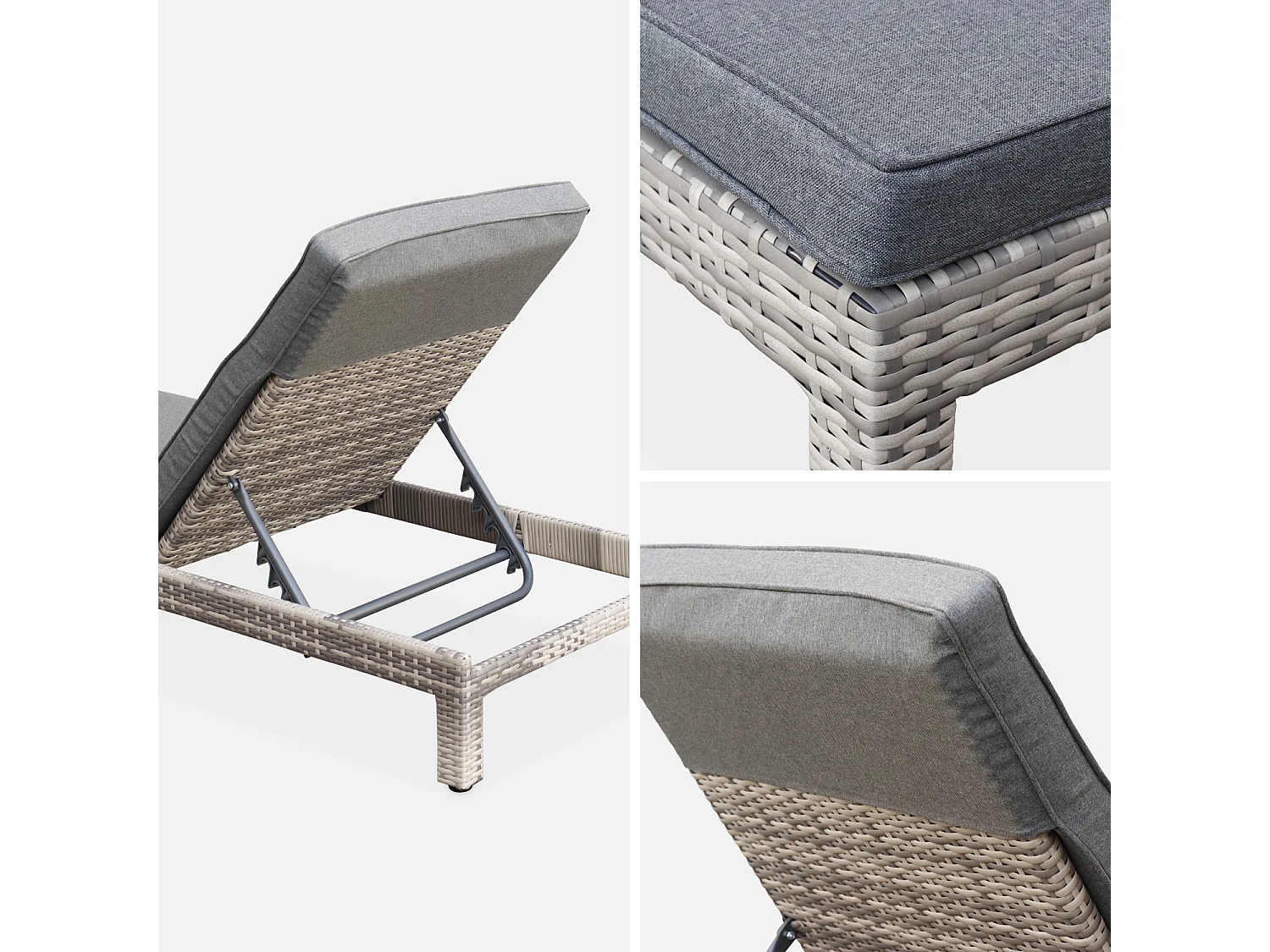 Tumbona multiposición de resina tejida, set de 2 varios tonos de