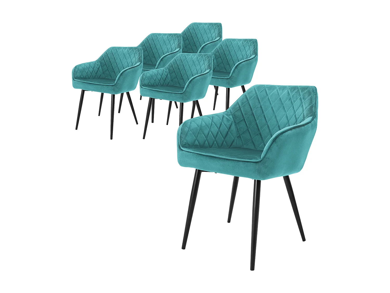 Juego de 6x sillas de comedor tapizadas en sillones de terciopelo petróleo