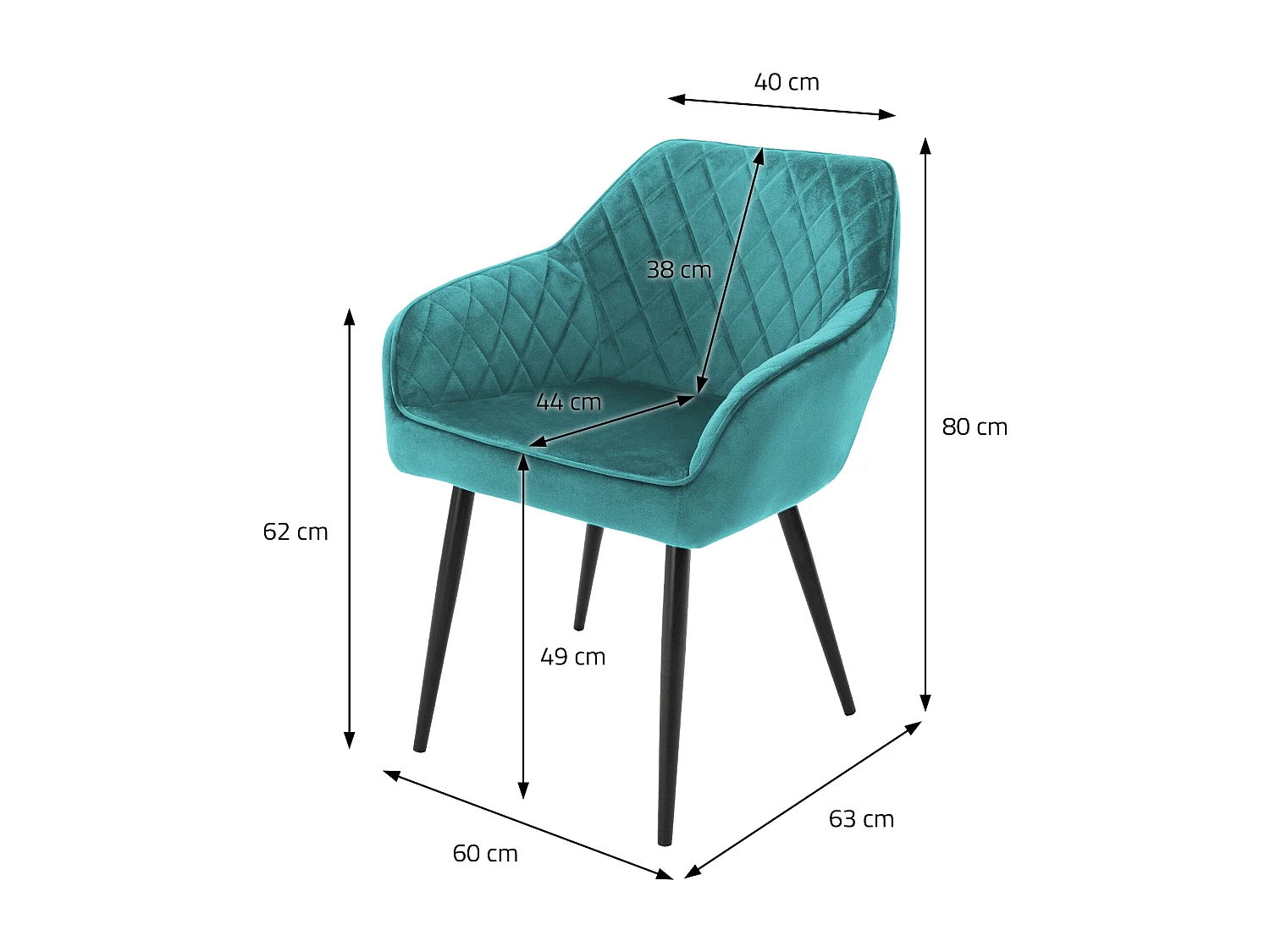 Juego de 6x sillas de comedor tapizadas en sillones de terciopelo petróleo