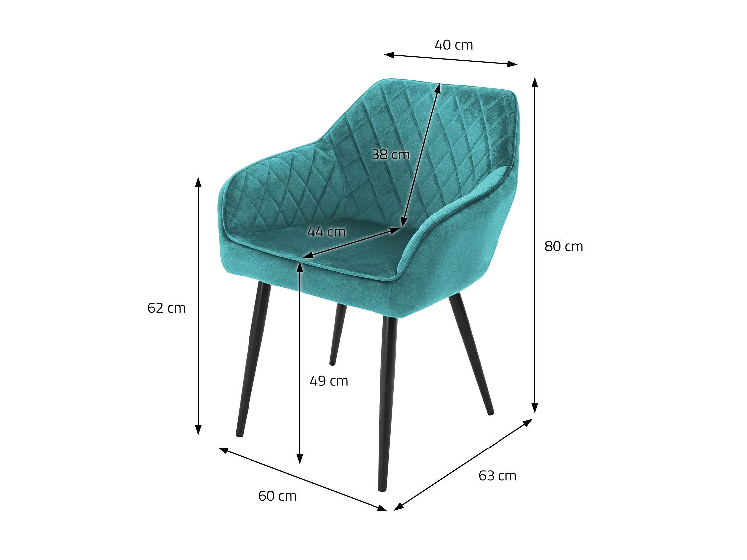 Lot de 6 chaises de salle à manger pétrole assise dossier et accoudoirs ergonomiques revêtement en velours doux pieds noir en acier design moderne