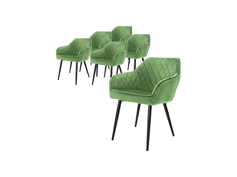 Juego de 6 sillas de comedor tapizadas en terciopelo y sillones verde salvia