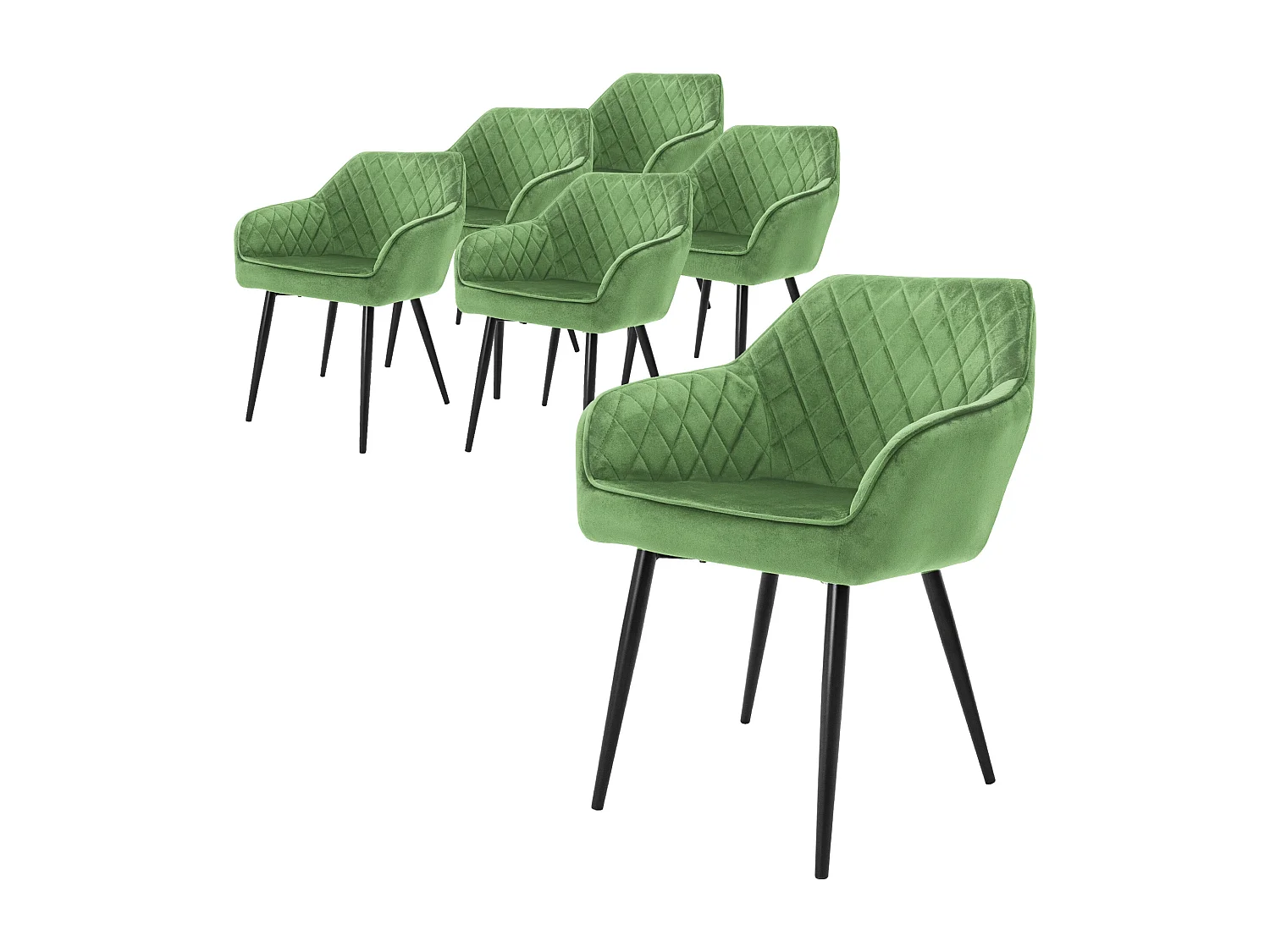 Lot de 6x chaises de salle à manger rembourrée en velours fauteuils vert sauge