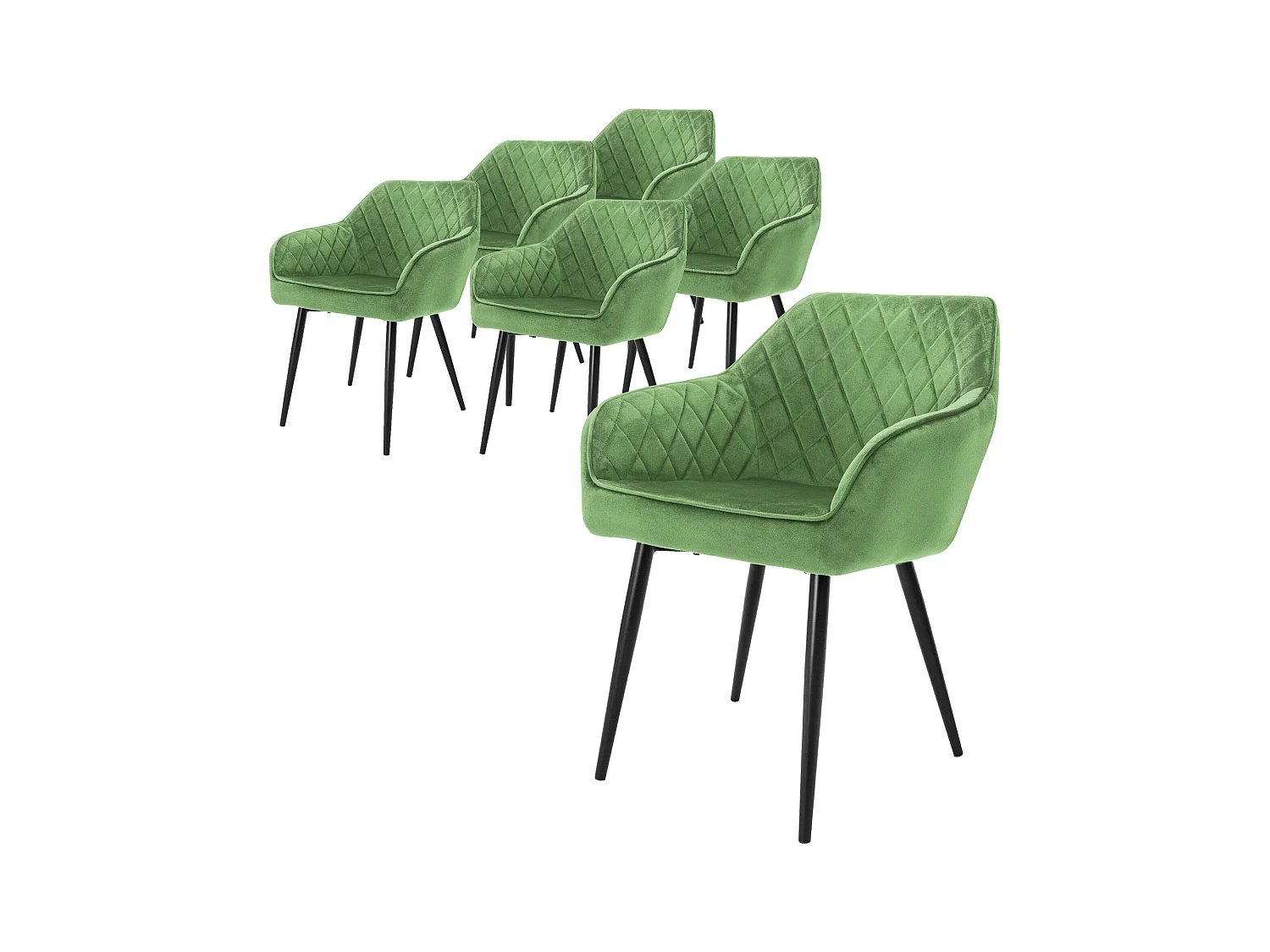 Lot de 6x chaises de salle à manger rembourrée en velours fauteuils vert sauge