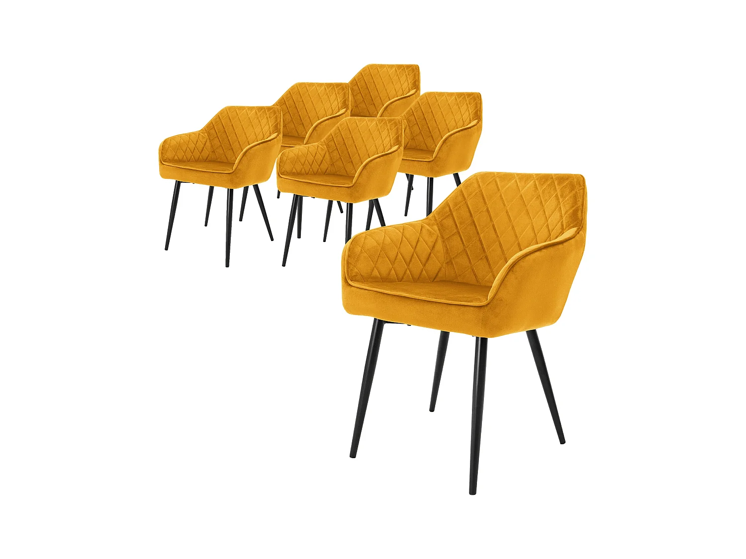 Lot de 6x chaises de salle à manger rembourrée en velours fauteuils en moutarde