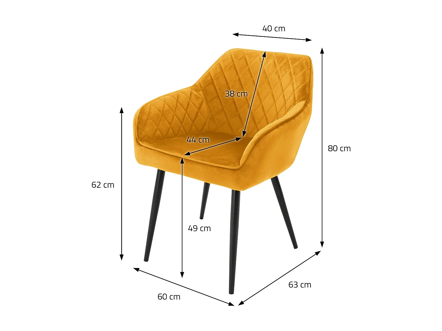 Lot de 6x chaises de salle à manger rembourrée en velours fauteuils en moutarde