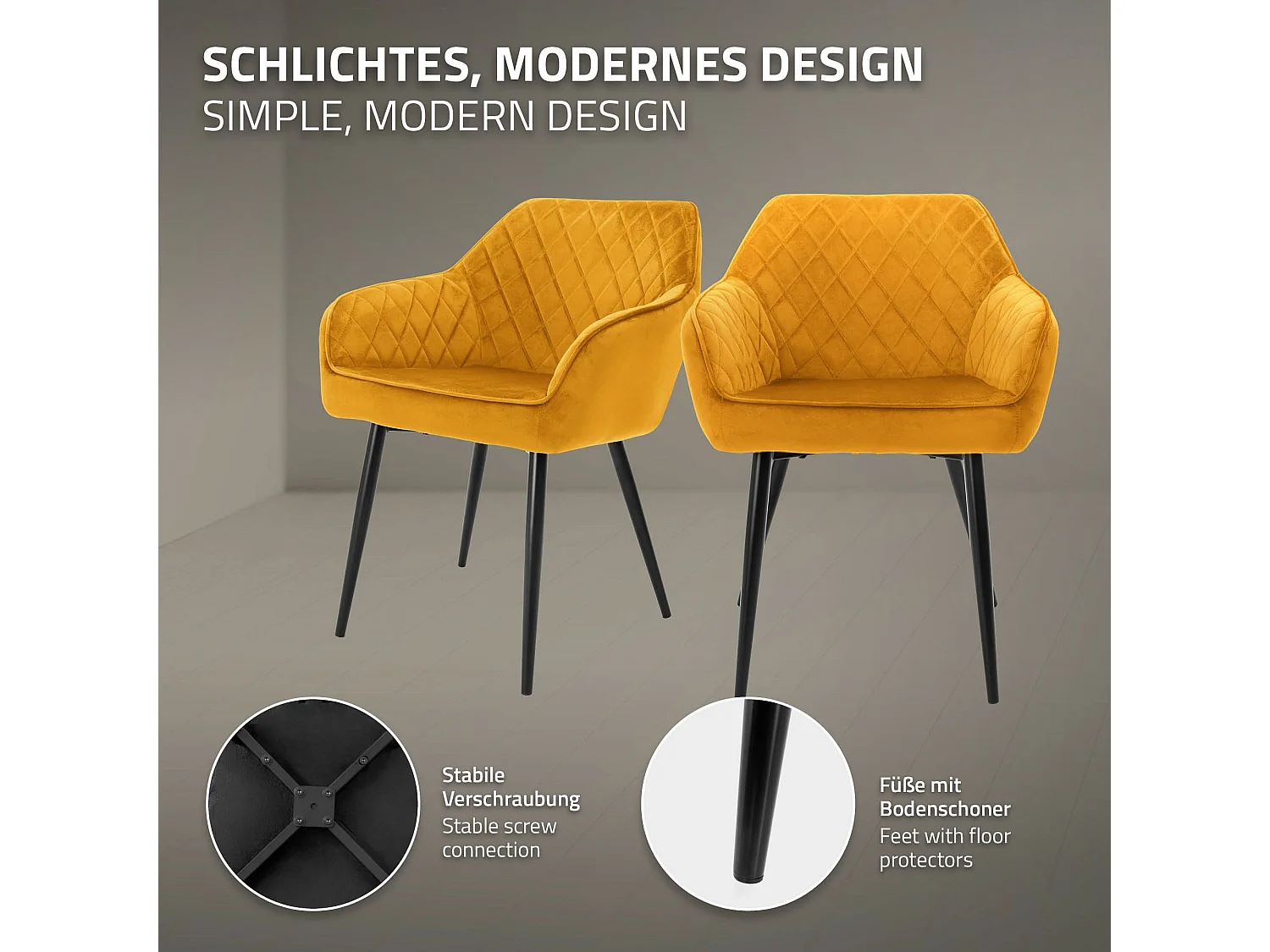 ML-Design Set di 6x poltroncina per sala da pranzo giallo ocra in velluto seduta ergonomica confortevole gambe in metallo sedie da cucina soggiorno