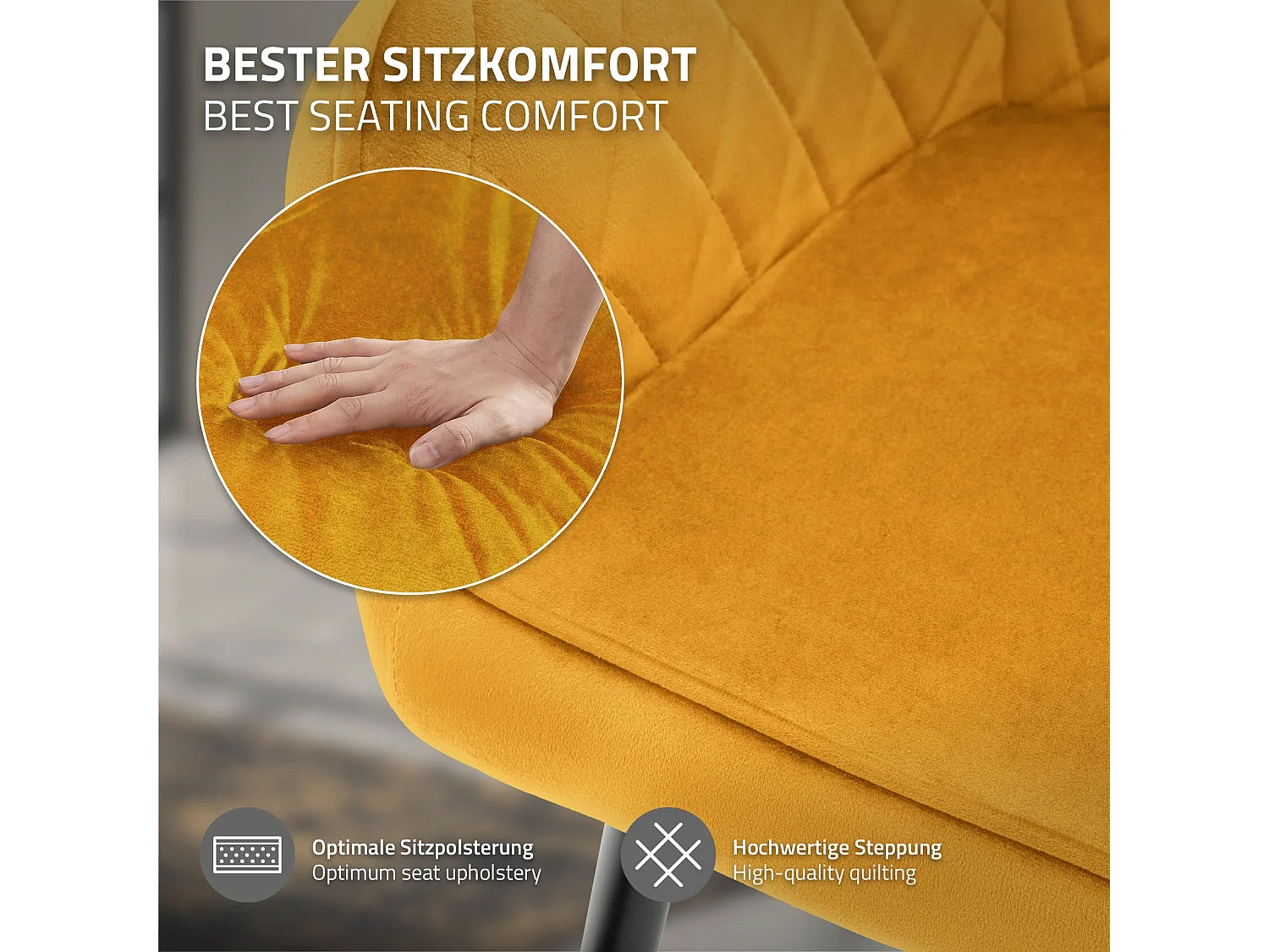 ML-Design Set di 6x poltroncina per sala da pranzo giallo ocra in velluto seduta ergonomica confortevole gambe in metallo sedie da cucina soggiorno
