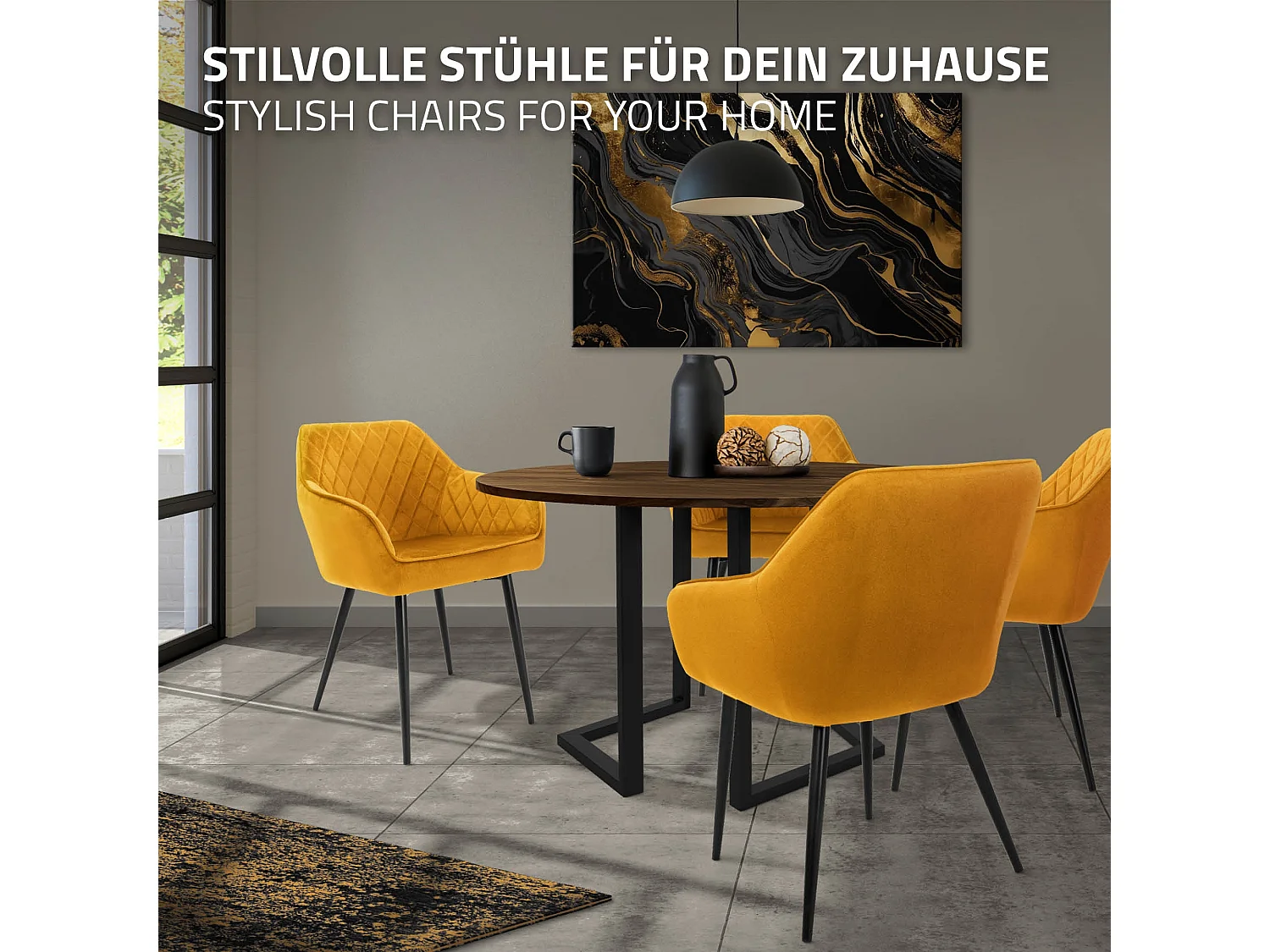 ML-Design Set di 6x poltroncina per sala da pranzo giallo ocra in velluto seduta ergonomica confortevole gambe in metallo sedie da cucina soggiorno