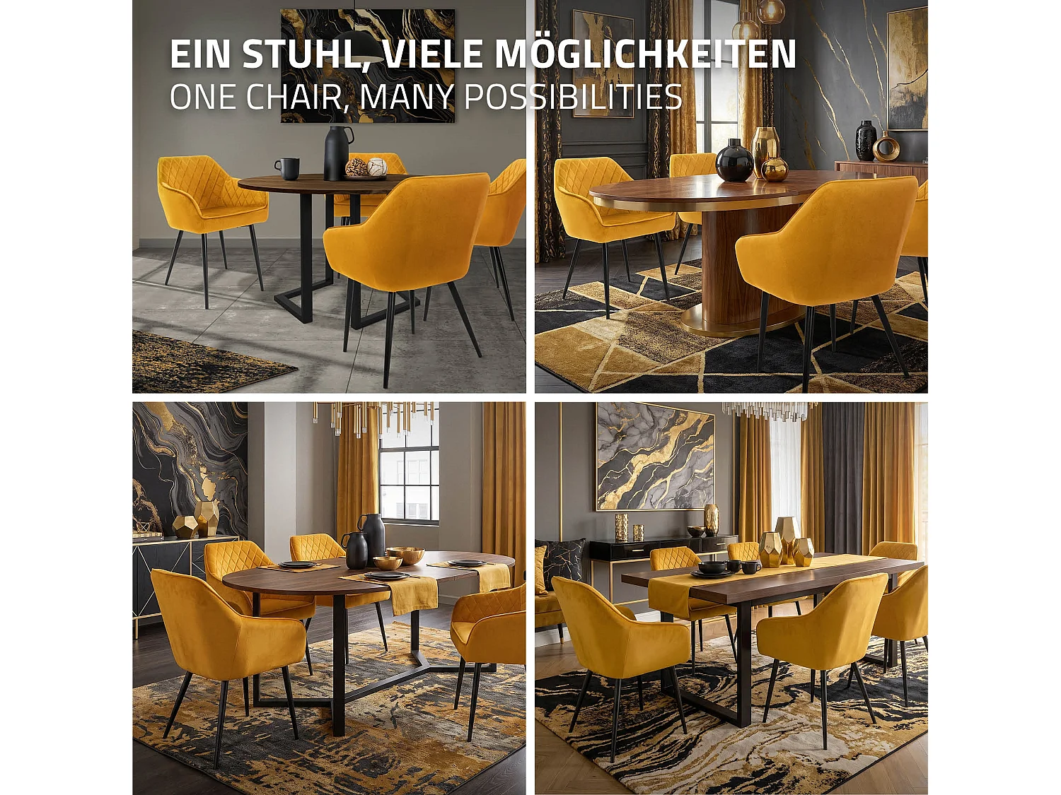 ML-Design Set di 6x poltroncina per sala da pranzo giallo ocra in velluto seduta ergonomica confortevole gambe in metallo sedie da cucina soggiorno