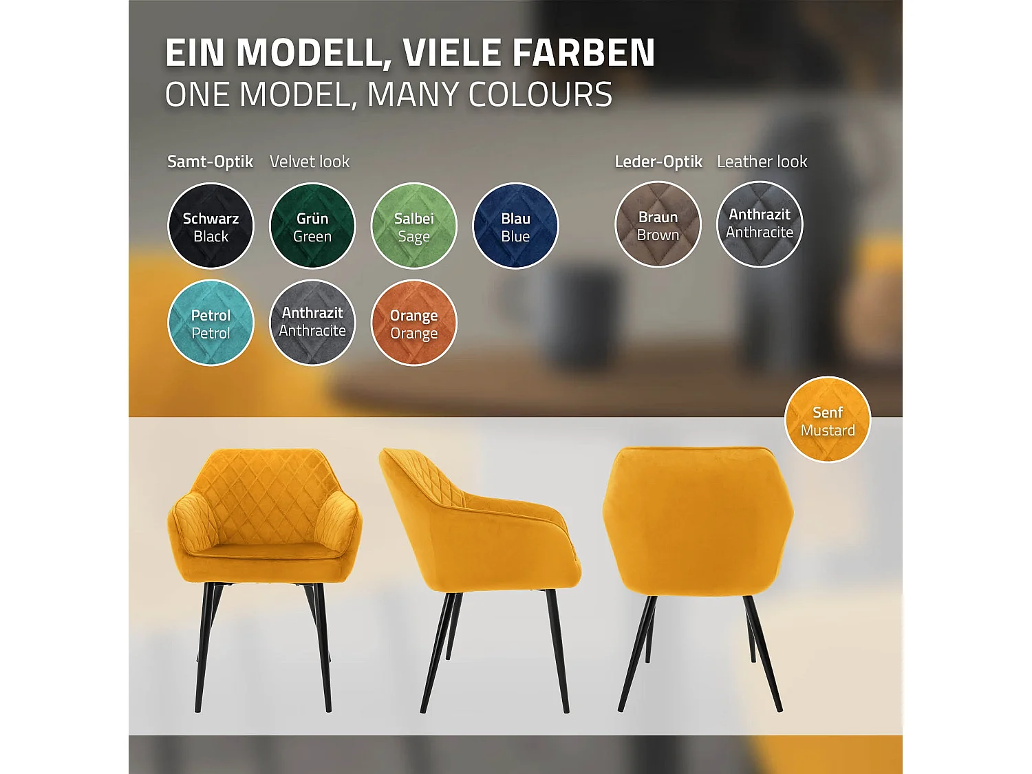 ML-Design Set di 6x poltroncina per sala da pranzo giallo ocra in velluto seduta ergonomica confortevole gambe in metallo sedie da cucina soggiorno