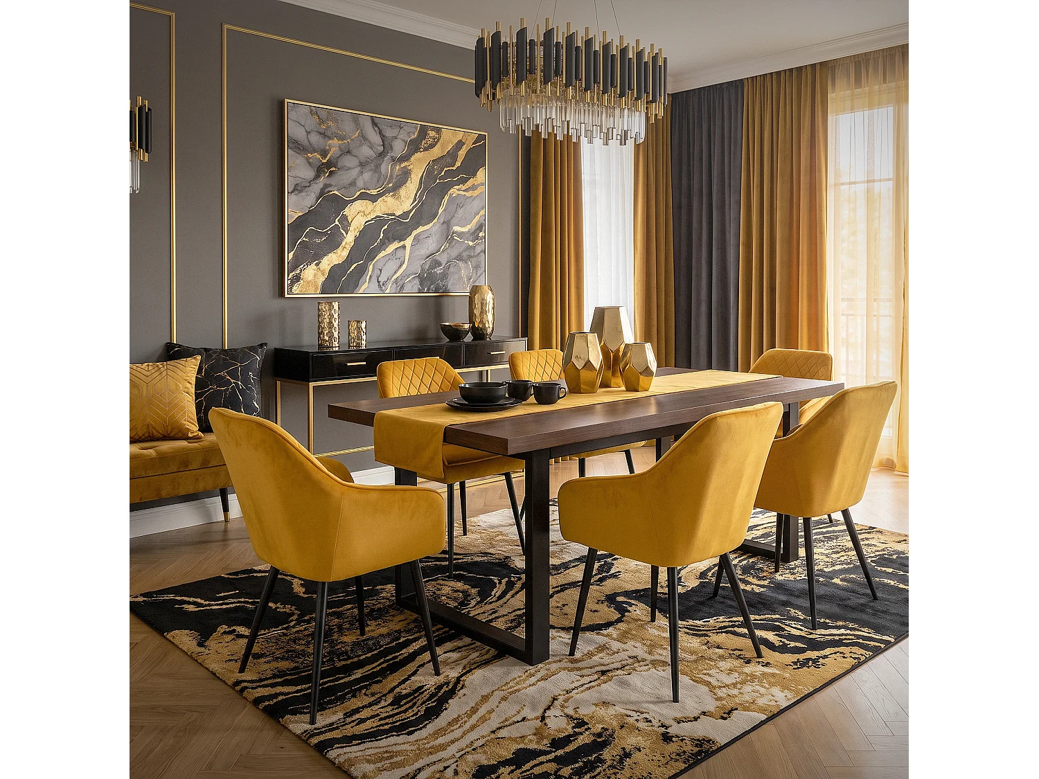 ML-Design Set di 6x poltroncina per sala da pranzo giallo ocra in velluto seduta ergonomica confortevole gambe in metallo sedie da cucina soggiorno