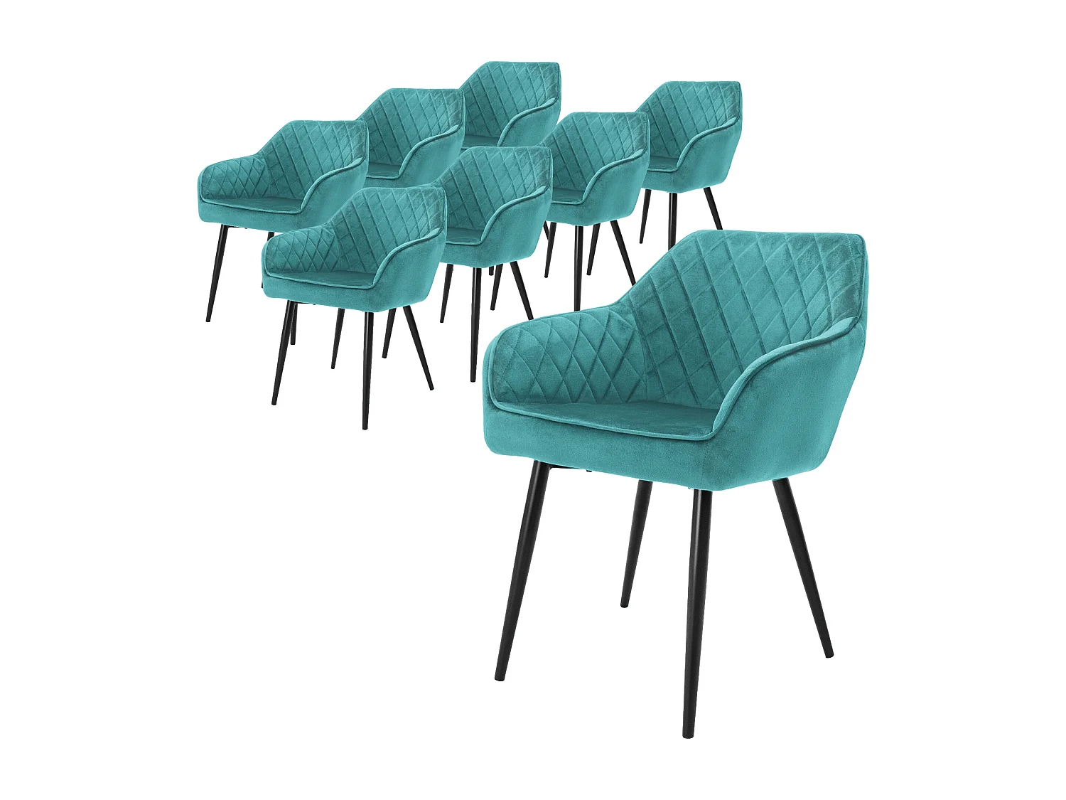 Lot de 8x chaises de salle à manger rembourrée en velours fauteuils pétrole