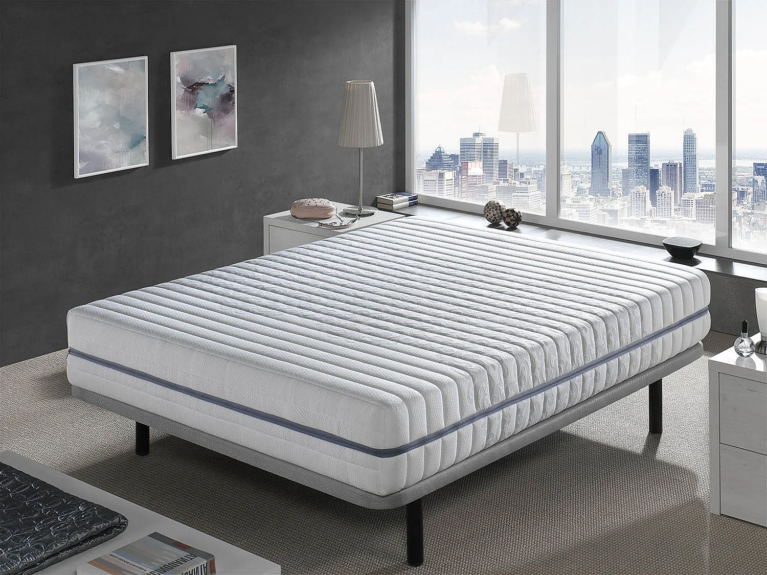 Matelas Ressorts Ensaches 105X200 SPRING INTENSE, Epaisseur 25 CM, Adaptable, 7 zones de confort. Dehoussable