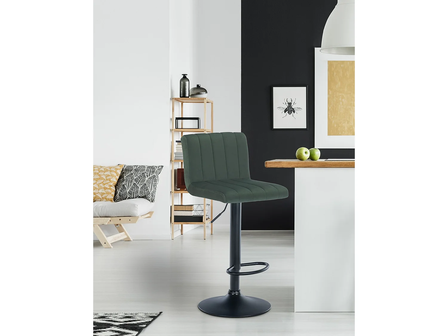 Lot de 2  Tabouret de bar - Velours & Métal noir mat - Vert - Jamie