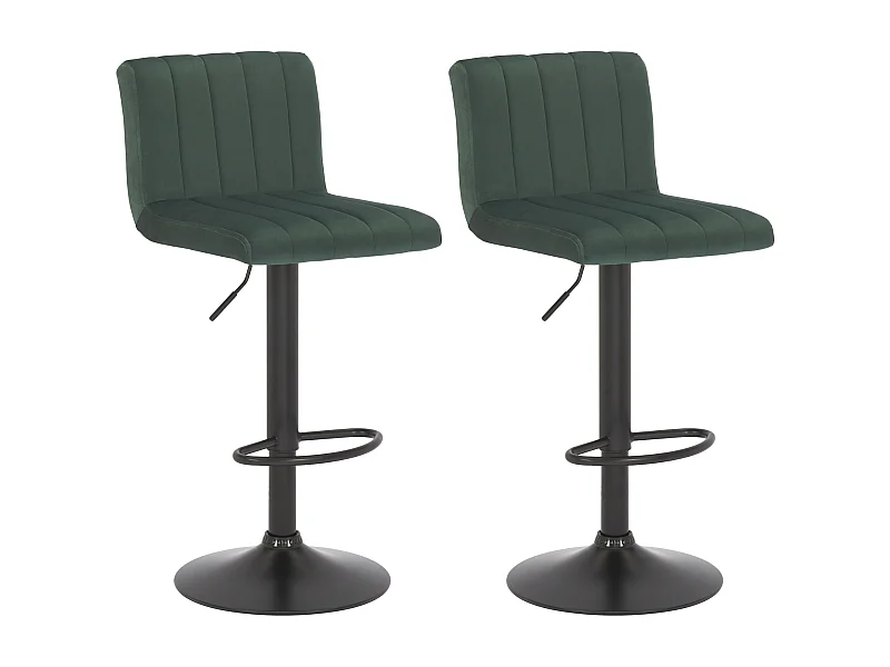 Lot de 2  Tabouret de bar - Velours & Métal noir mat - Vert - Jamie