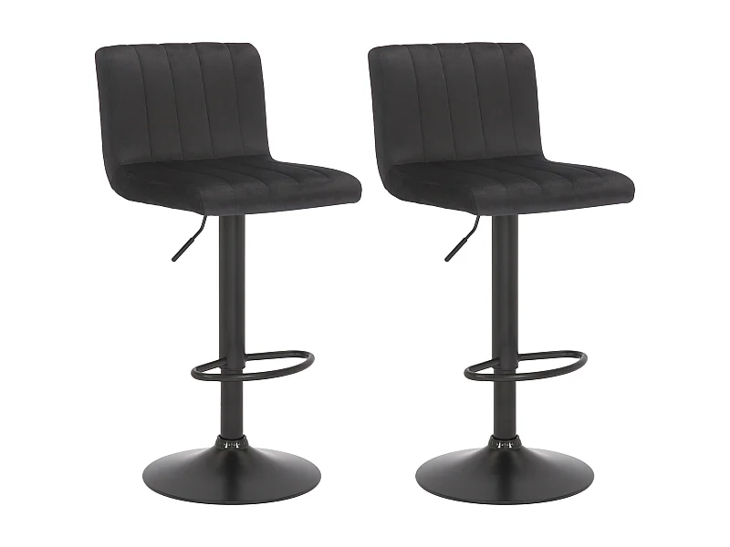 Lot de 2  Tabouret de bar - Velours & Métal noir mat - Noir - Jamie
