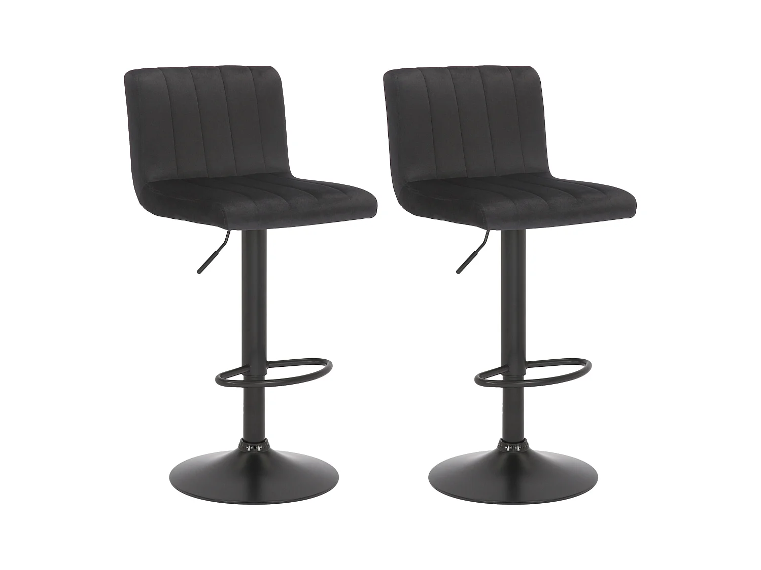 Lot de 2  Tabouret de bar - Velours & Métal noir mat - Noir - Jamie