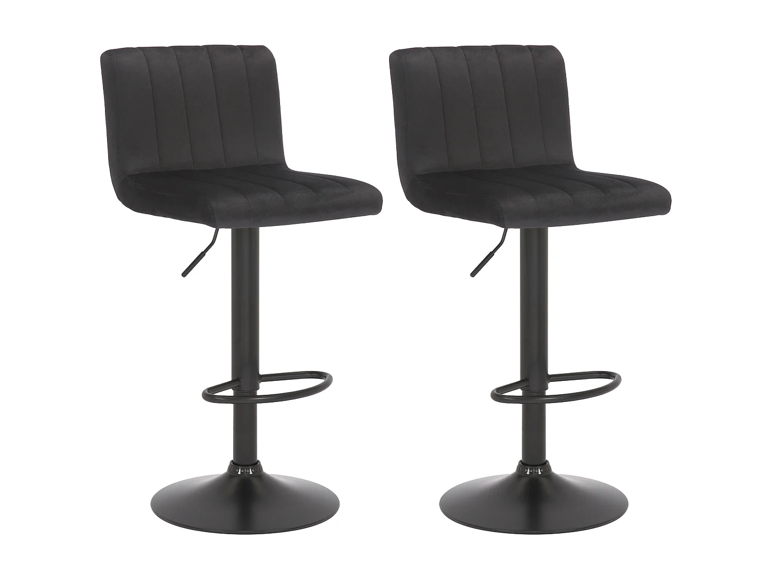Lot de 2  Tabouret de bar - Velours & Métal noir mat - Noir - Jamie