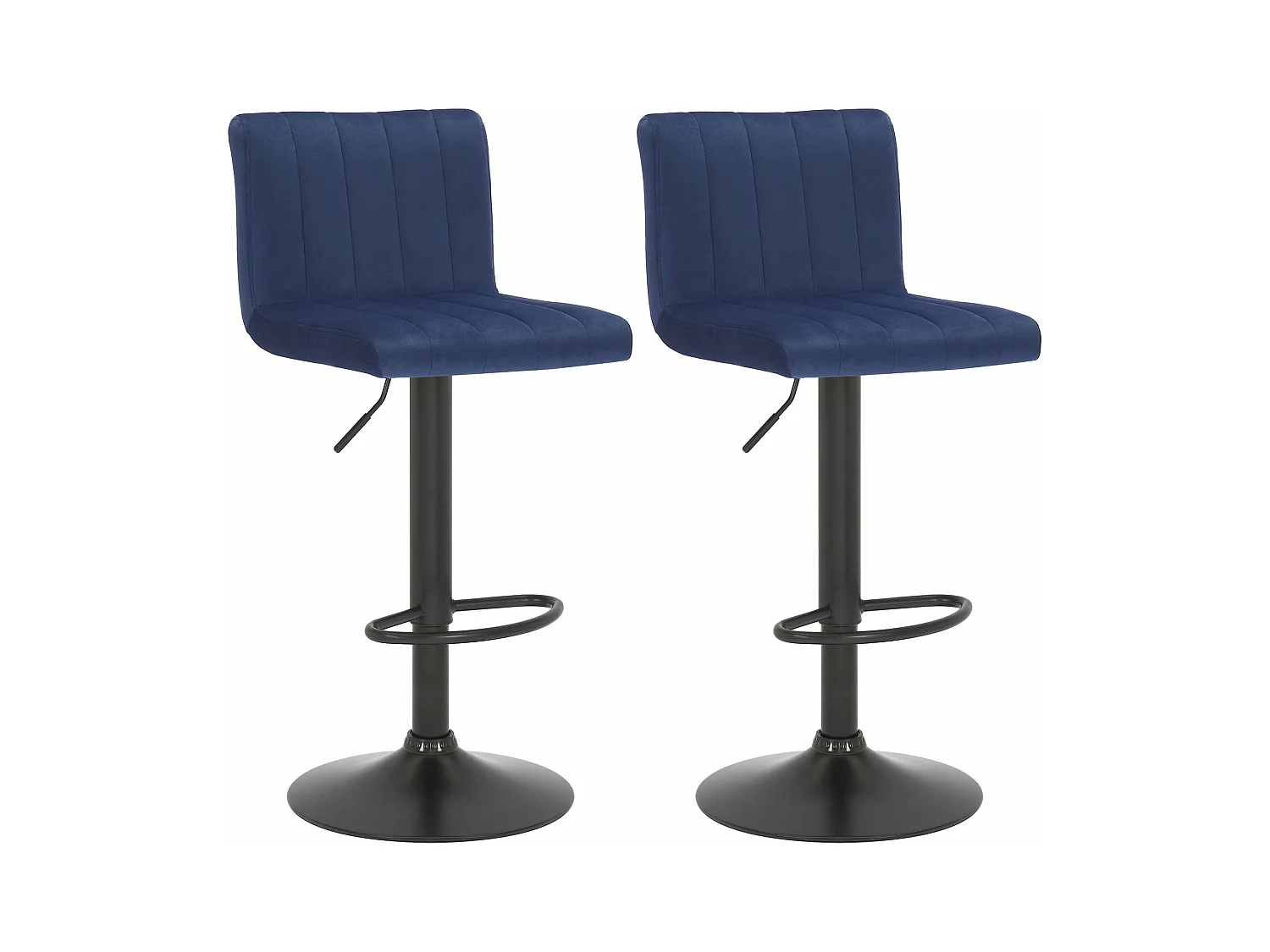 Lot de 2  Tabouret de bar - Velours & Métal noir mat - Bleu - Jamie