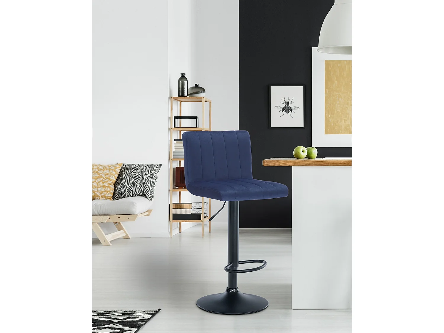 Lot de 2  Tabouret de bar - Velours & Métal noir mat - Bleu - Jamie