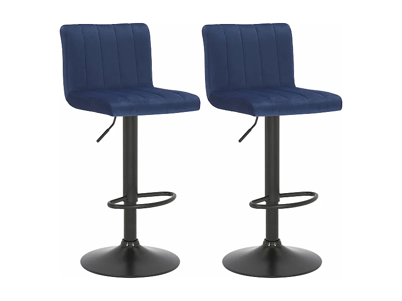 Lot de 2  Tabouret de bar - Velours & Métal noir mat - Bleu - Jamie