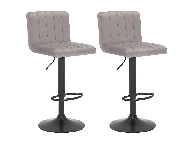 Lot de 2  Tabouret de bar - Velours & Métal noir mat - Gris - Jamie