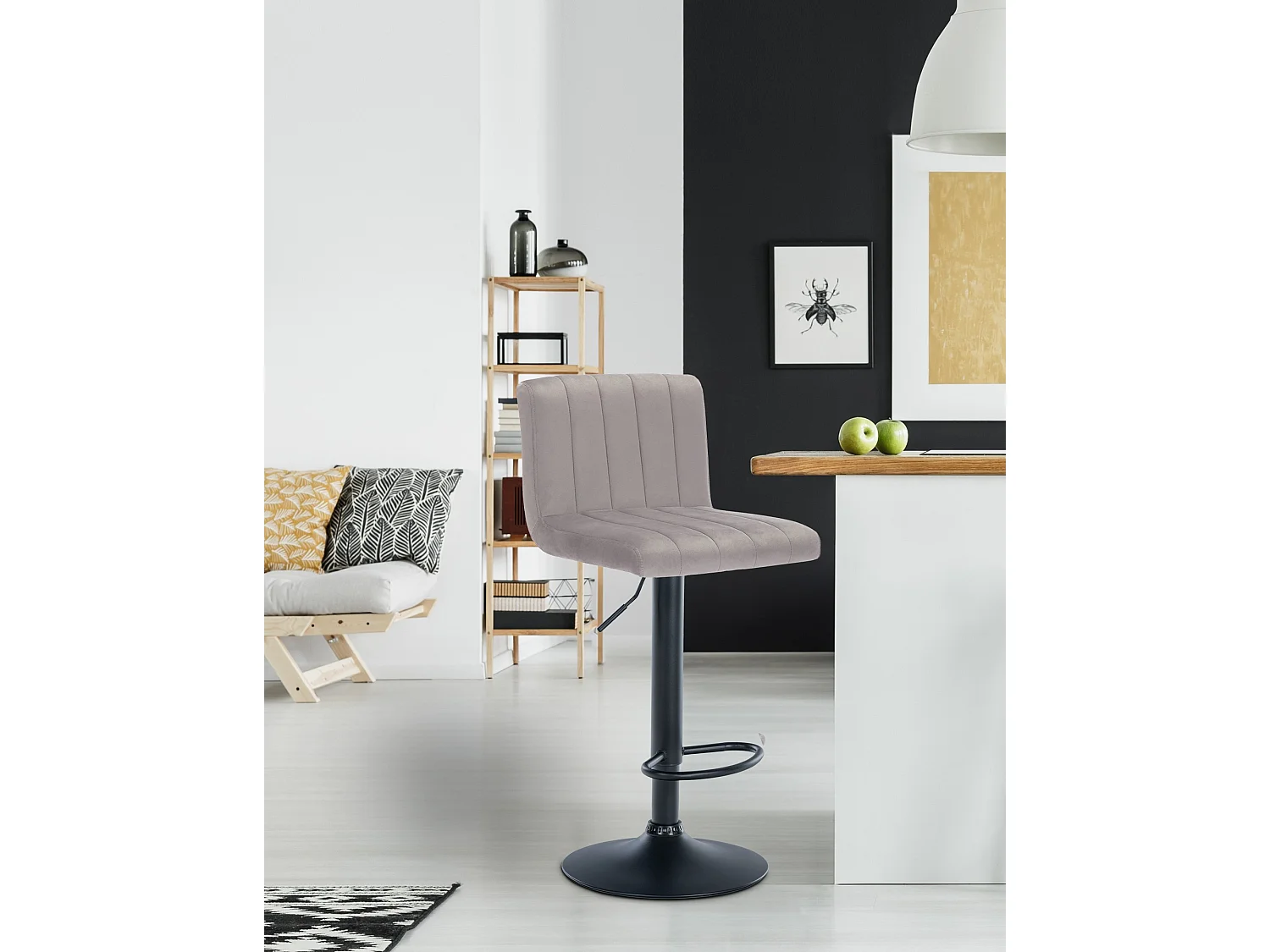 Lot de 2  Tabouret de bar - Velours & Métal noir mat - Gris - Jamie