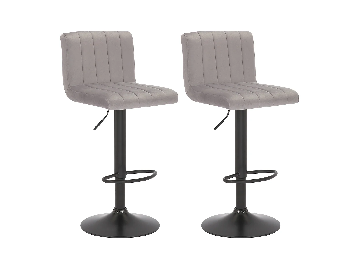 Lot de 2  Tabouret de bar - Velours & Métal noir mat - Gris - Jamie