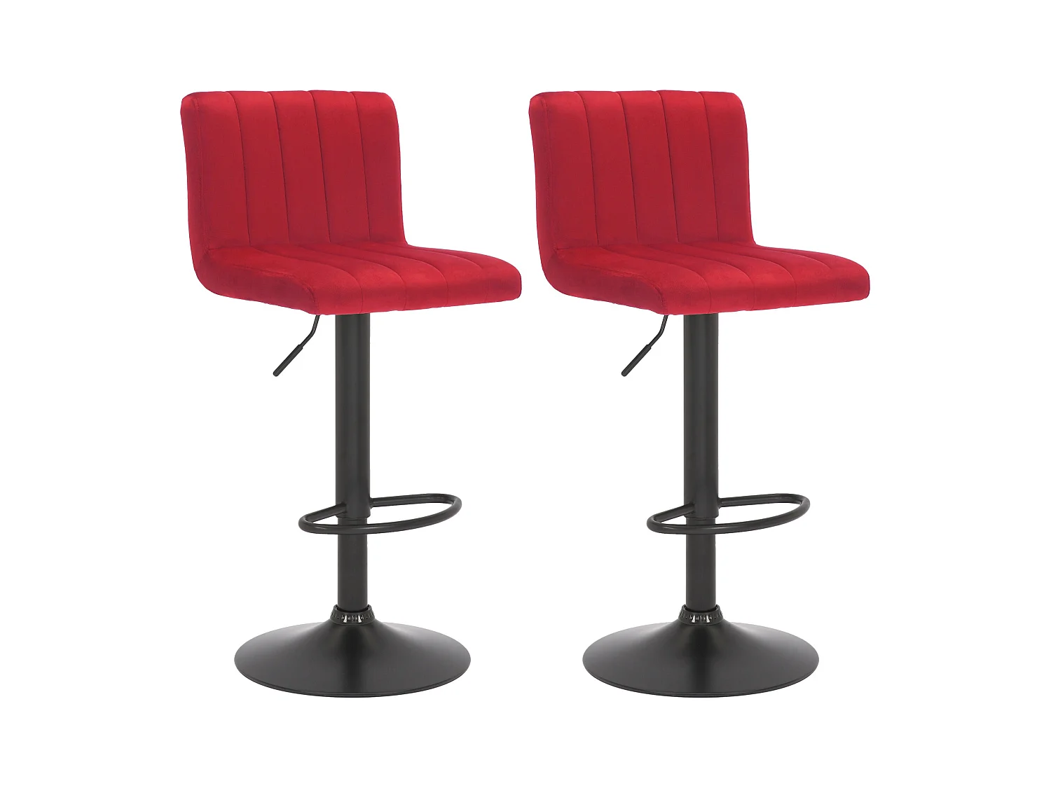 Lot de 2  Tabouret de bar - Velours & Métal noir mat - Rouge - Jamie
