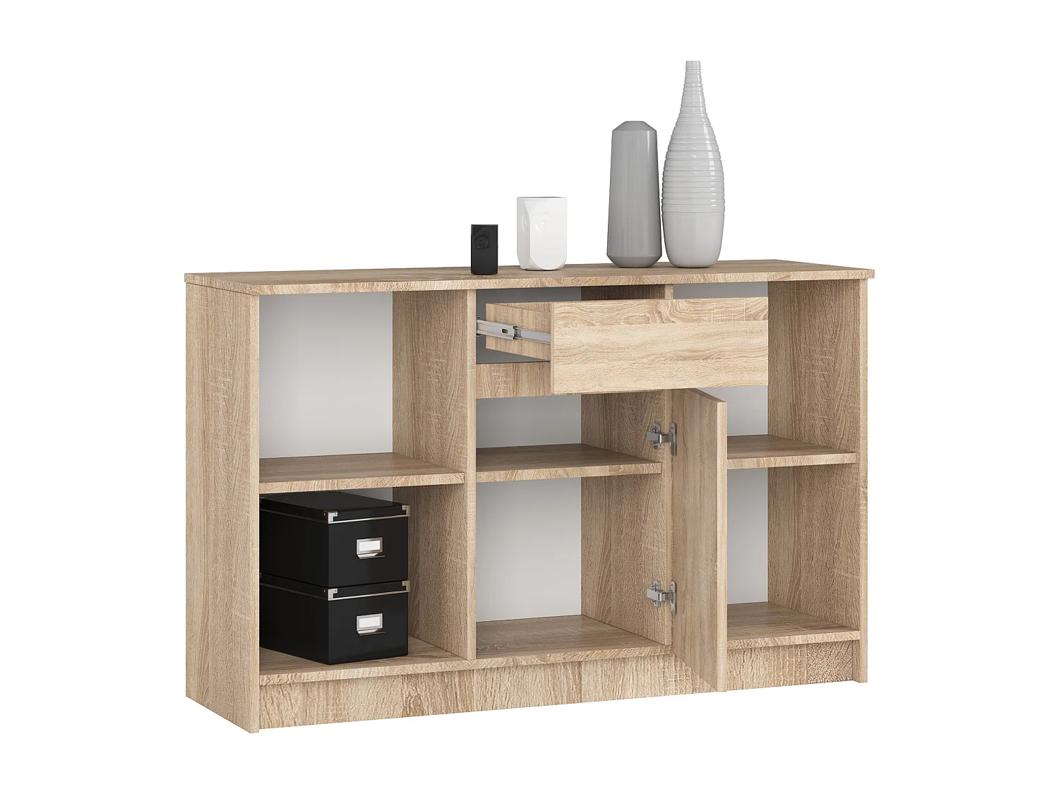 Kommode AKORD B17 Sonoma-Eiche 120 cm Tür Schublade 6 Ebenen B120 x H77 x T40 cm