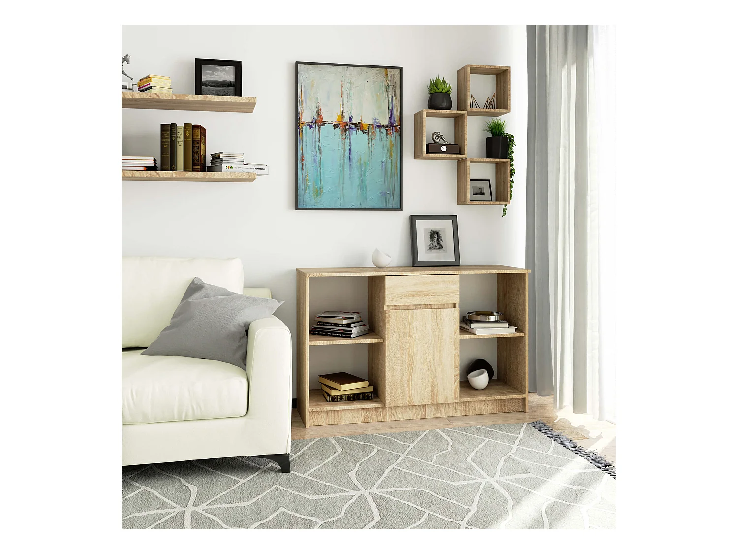 Kommode AKORD B17 Sonoma-Eiche 120 cm Tür Schublade 6 Ebenen B120 x H77 x T40 cm