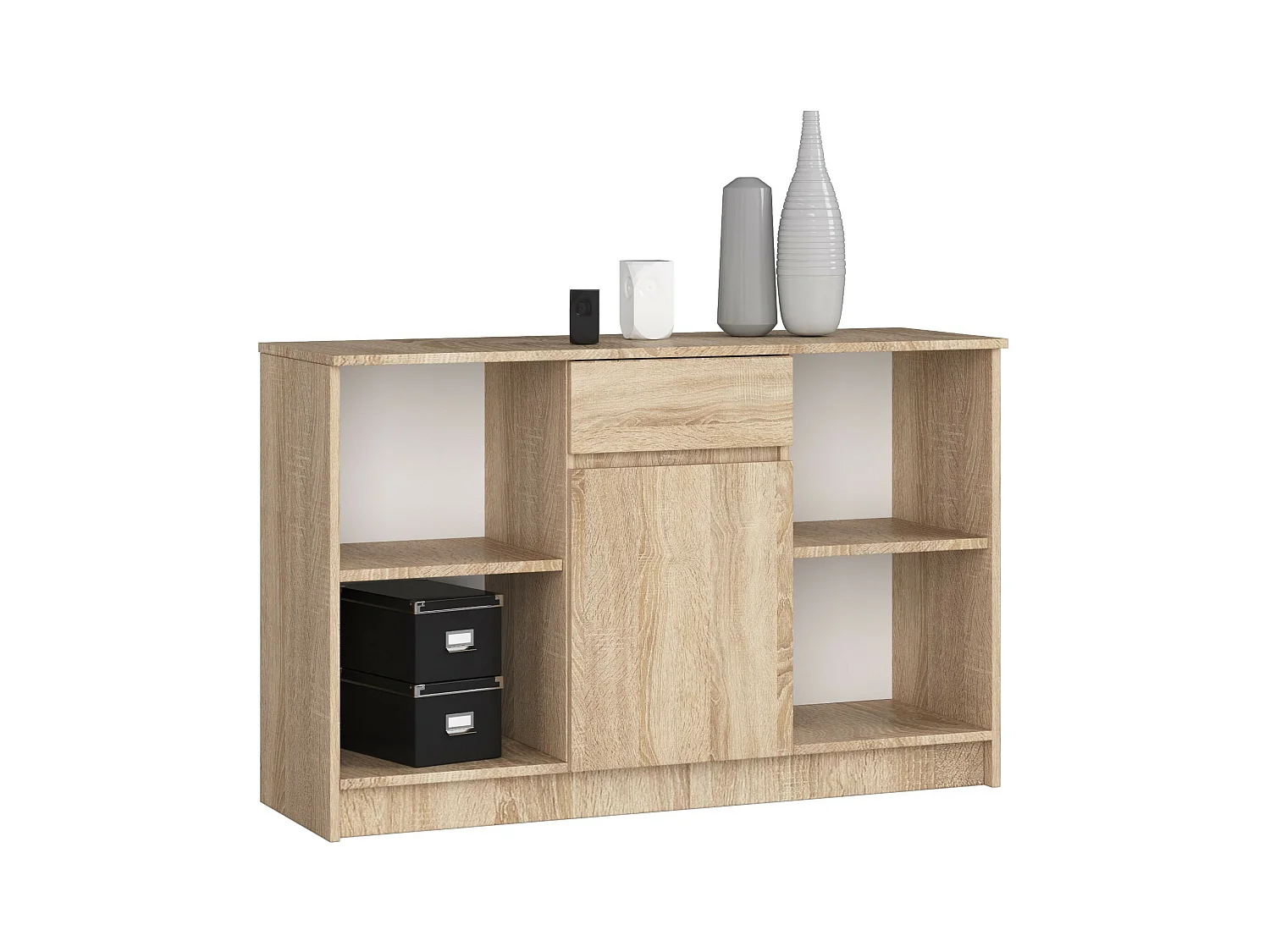 Commode AKORD B17 Chêne Sonoma 120 cm 1 porte 1 tiroir façade Chêne Sonoma 6 étagères 120x40x77 cm