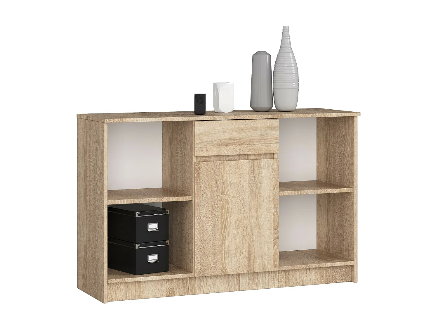 Commode AKORD B17 Chêne Sonoma 120 cm 1 porte 1 tiroir façade Chêne Sonoma 6 étagères 120x40x77 cm