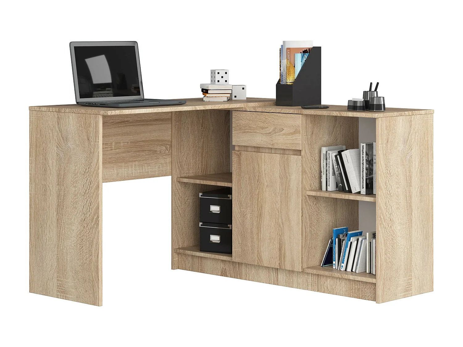 Commode AKORD B17 Chêne Sonoma 120 cm 1 porte 1 tiroir façade Chêne Sonoma 6 étagères 120x40x77 cm