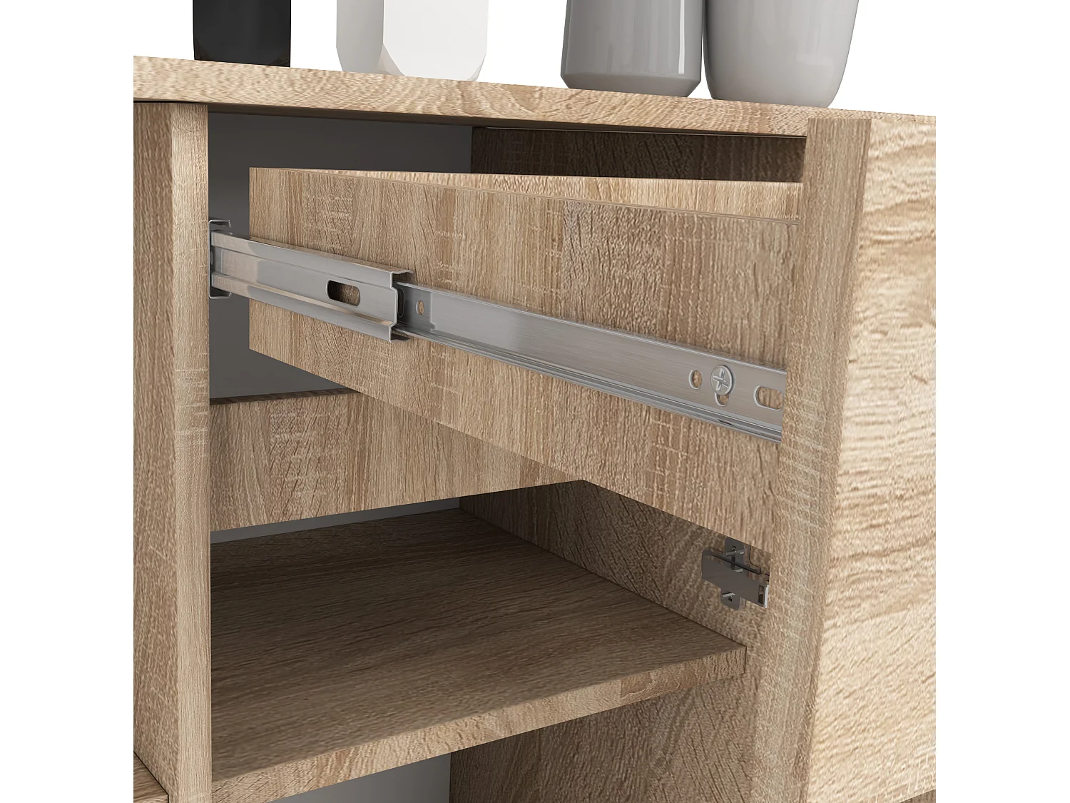 Commode AKORD B17 Chêne Sonoma 120 cm 1 porte 1 tiroir façade Chêne Sonoma 6 étagères 120x40x77 cm