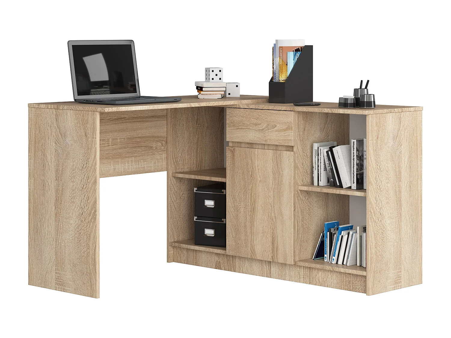 Commode AKORD B17 Chêne Sonoma 120 cm 1 porte 1 tiroir façade Chêne Sonoma 6 étagères 120x40x77 cm