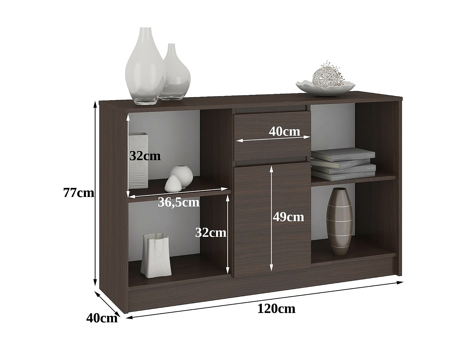 Ladekast B-17 met 1 Lade en 6 Planken / AKORD Furniture Factory / Venge / 120 x 77 x 40 cm