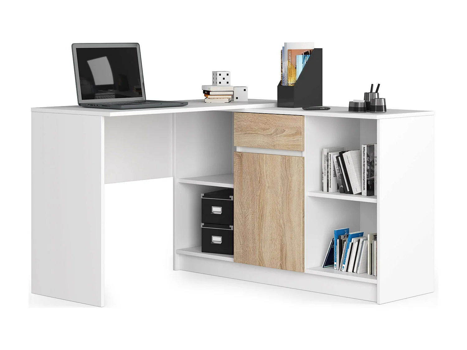 Cassettiera AKORD B17 Cassettiera Bianca 120 cm 1 anta 1 cassetto inserto frontale Sonoma Quercia 120x40x77 cm