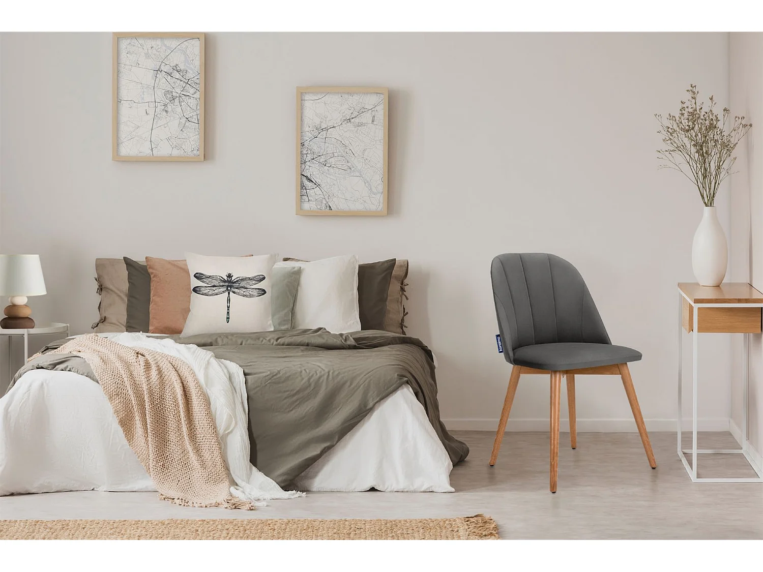 Esszimmerstühl (2er-Set) - grau / Eiche hell - BAKERI