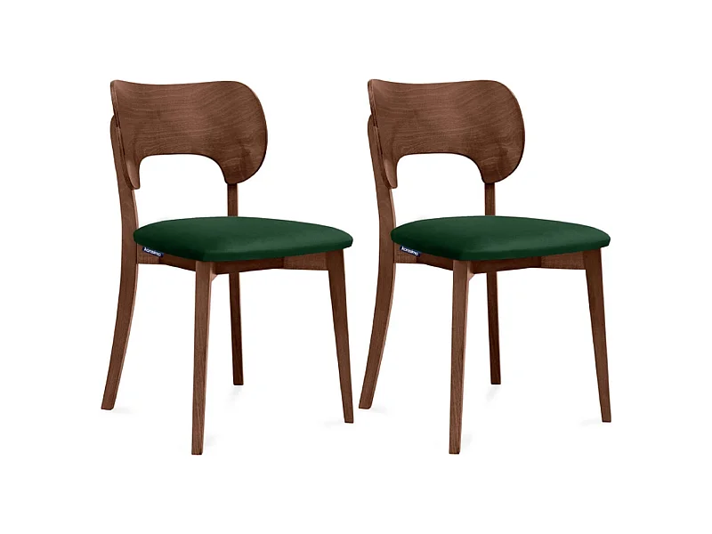 Esszimmerstühl (2er-Set) - dunkelgrün / Walnuss mittel - LYCO