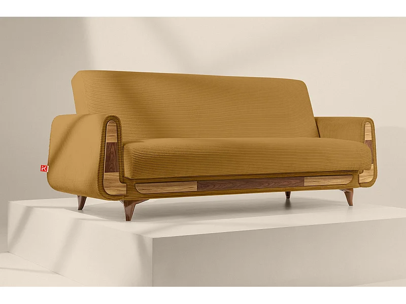 Schlafsofa GUSTAVO Schlafsofa - 3-Sitzer - Cordstoff - Gelb