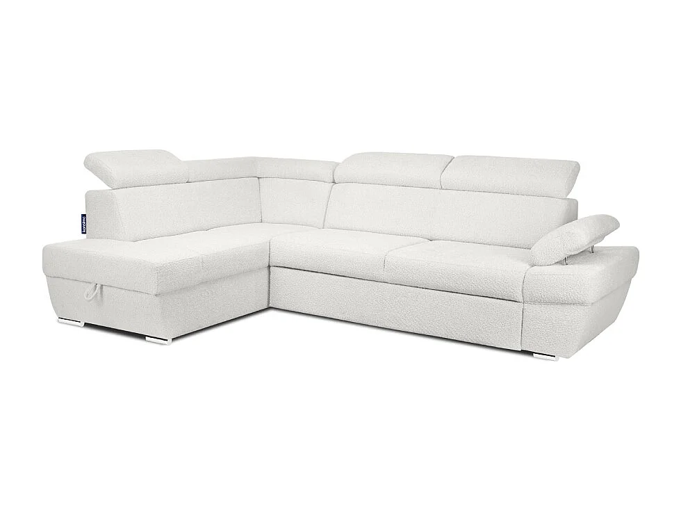 Ecksofa links mit Schlaffunktion  - RATLO - Cremeweiß