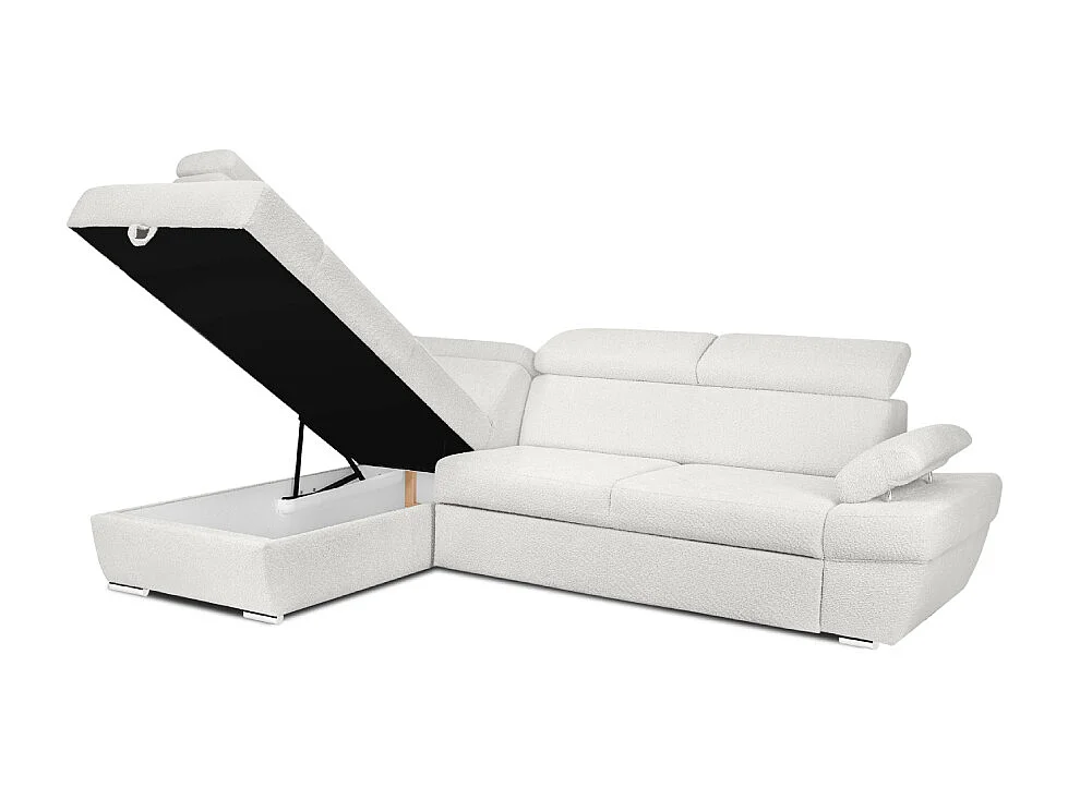 Ecksofa links mit Schlaffunktion  - RATLO - Cremeweiß