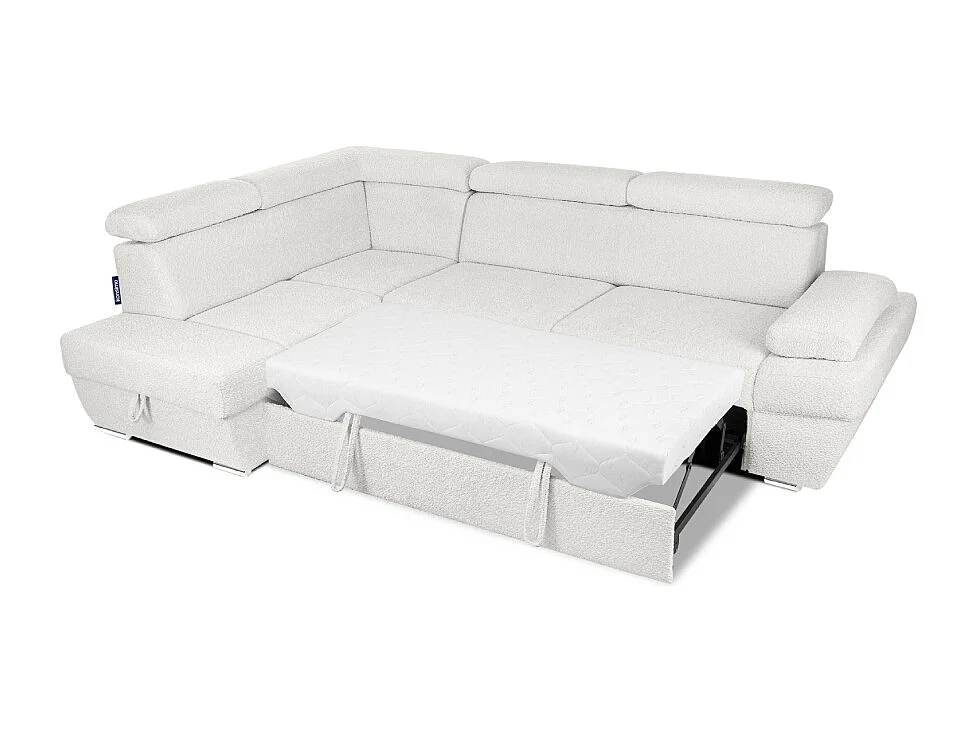 Ecksofa links mit Schlaffunktion  - RATLO - Cremeweiß