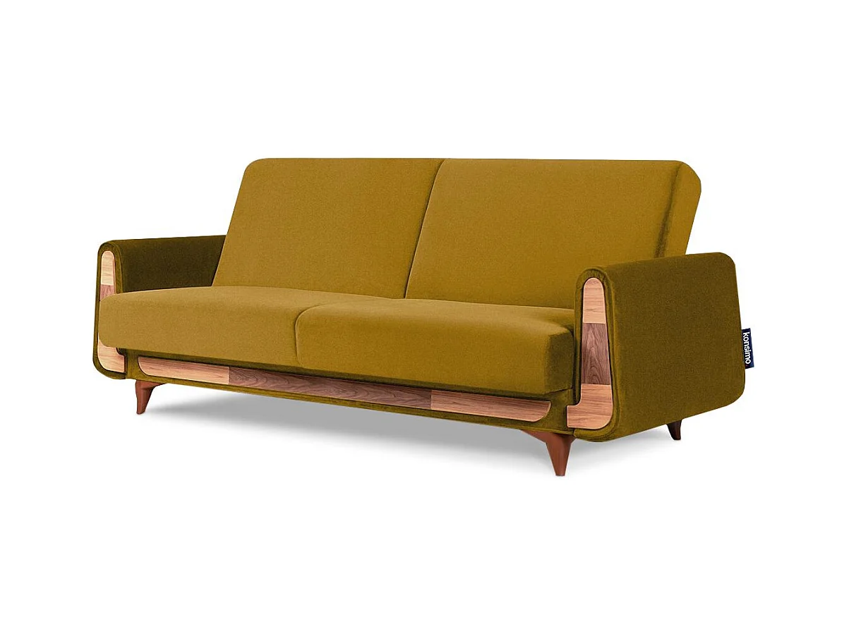 Canapé convertible GUSTAVO - 3 places - Tissu velours - Jaune