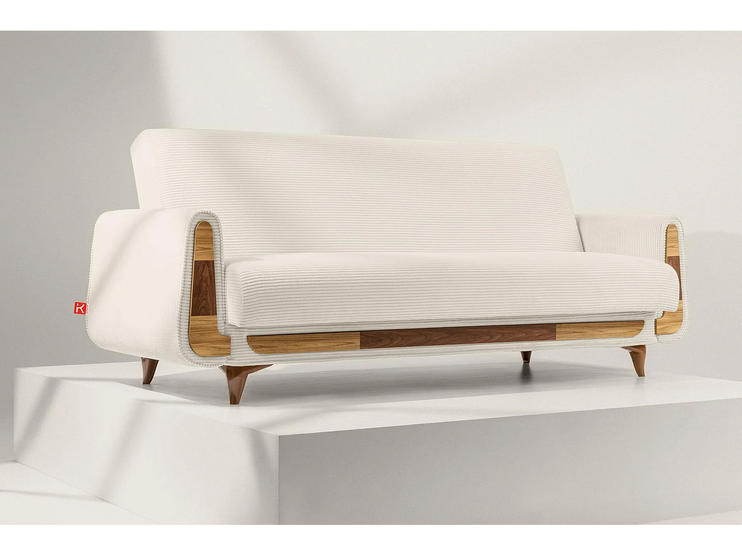 Schlafsofa GUSTAVO Schlafsofa - 3-Sitzer - Cordstoff - Creme